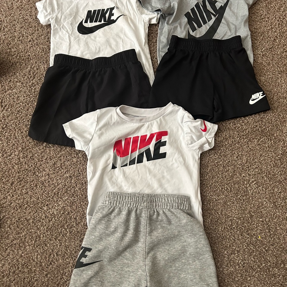 Nike Kids 3 Outfit Bundle in White, Gray, Black & Red Logo
